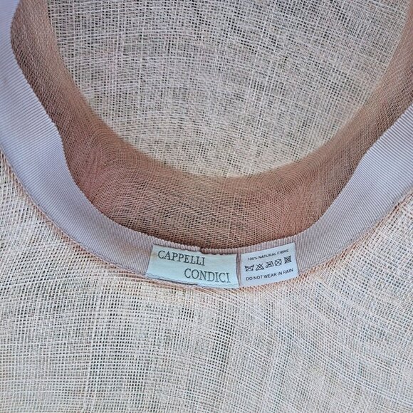 Y2K Cappelli Condici Pink Black Wide Brim Fascinator Hat Feathers L XL 25–26" - Picture 11 of 12